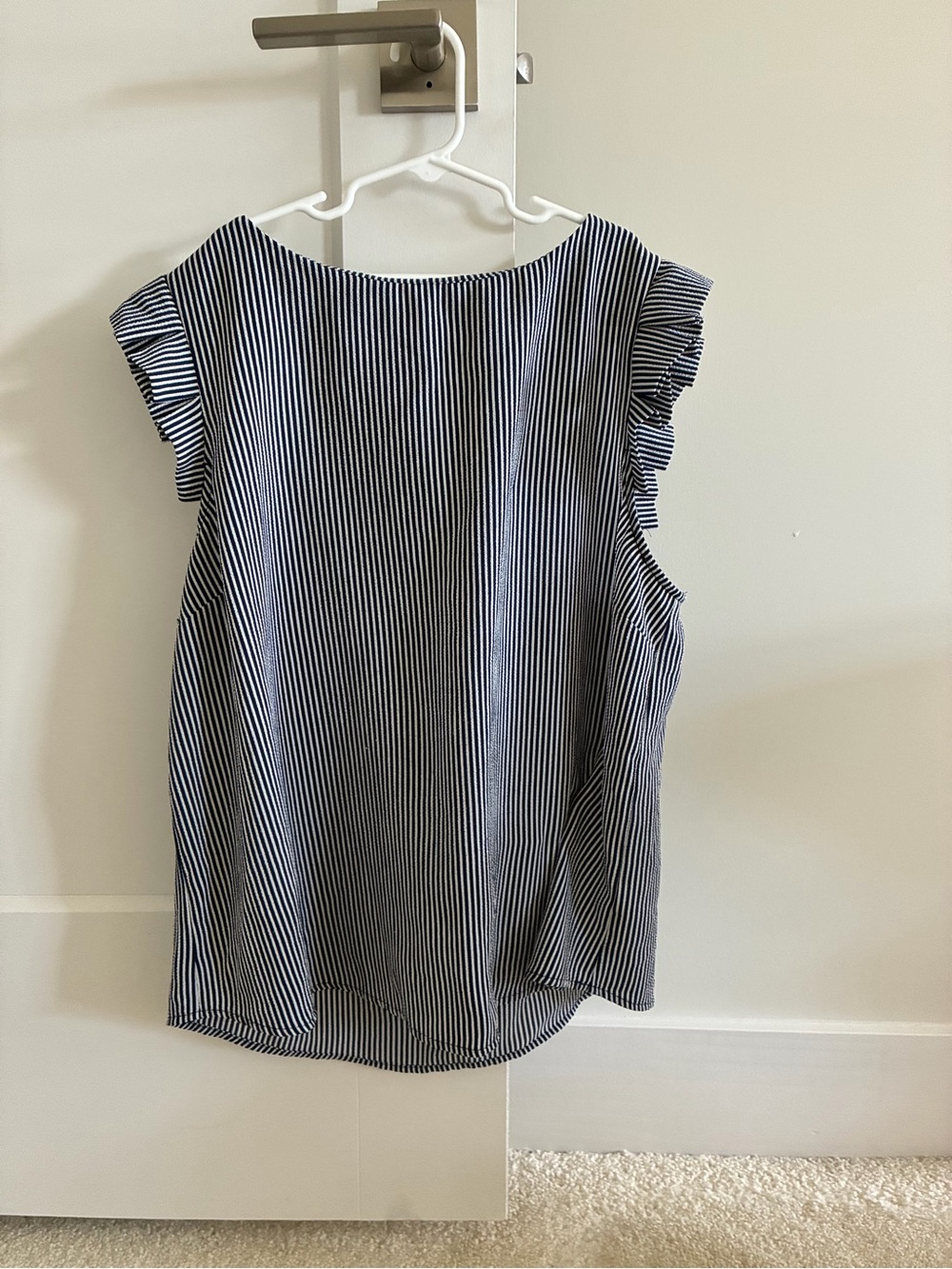 Monteau Navy and White Striped Flutter Sleeve Camisole